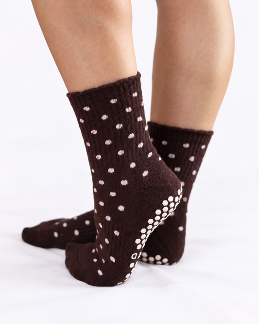 Brown Polka Dot Grip Socks