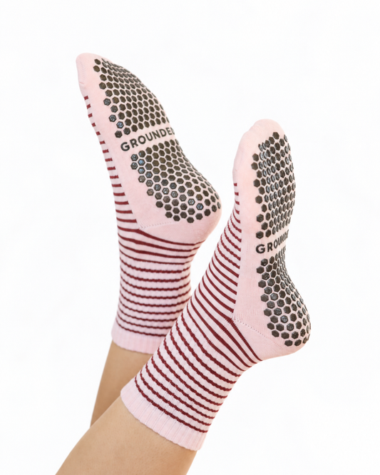 Pink Striped Grip Socks