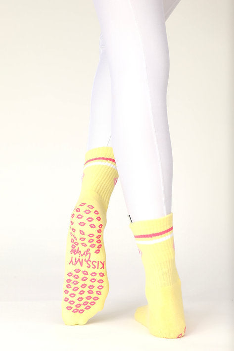 Yellow & Pink Evil Eye Grip Socks
