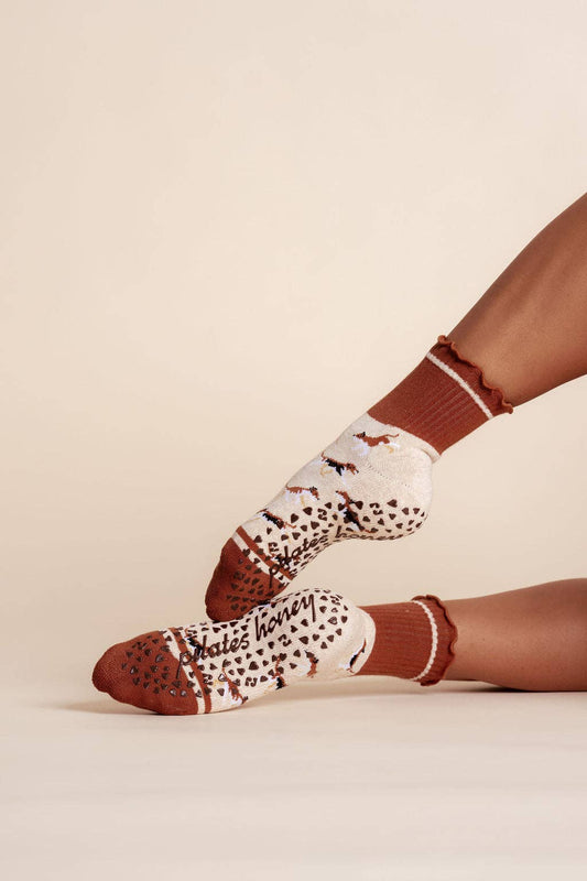 Autumn Hunt Ruffle High Ankle Grip Sock — Pilates Honey grip socks product view