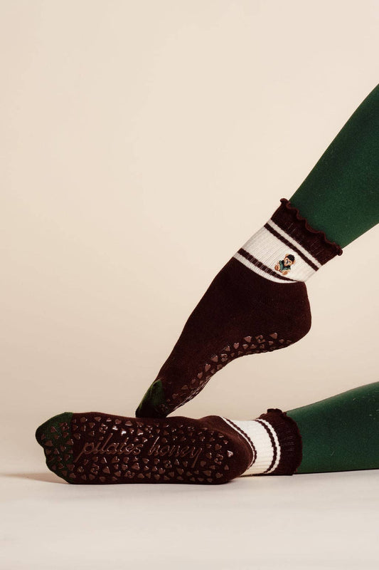 Estate Ruffle High Ankle Luxe Grip Sock — Pilates Honey grip socks product view