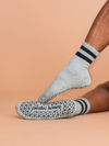 Men's Heather Grey and Black Stripe Crew Grip Sock