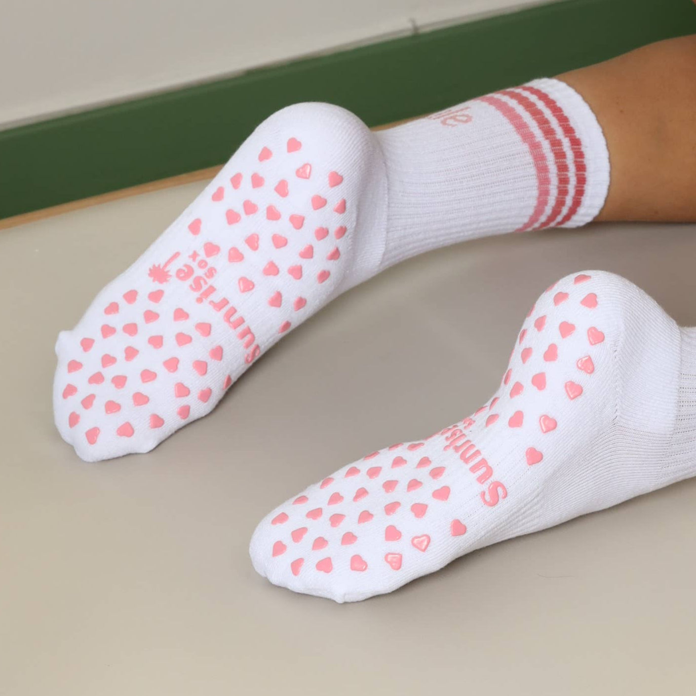 Sunrise Sox pink stripe crew grip socks