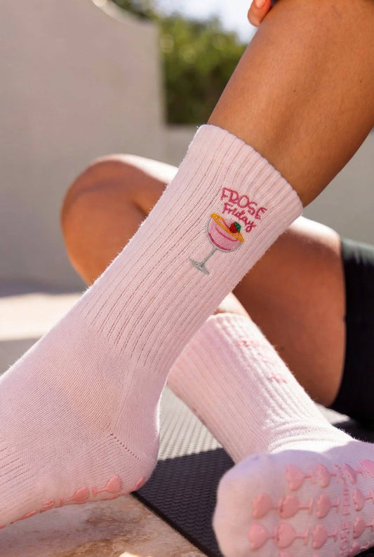 Frosé Friday Pilates Barre Grip Socks in Pink