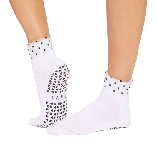 Aria Tulle Cuff Grip Sock - White