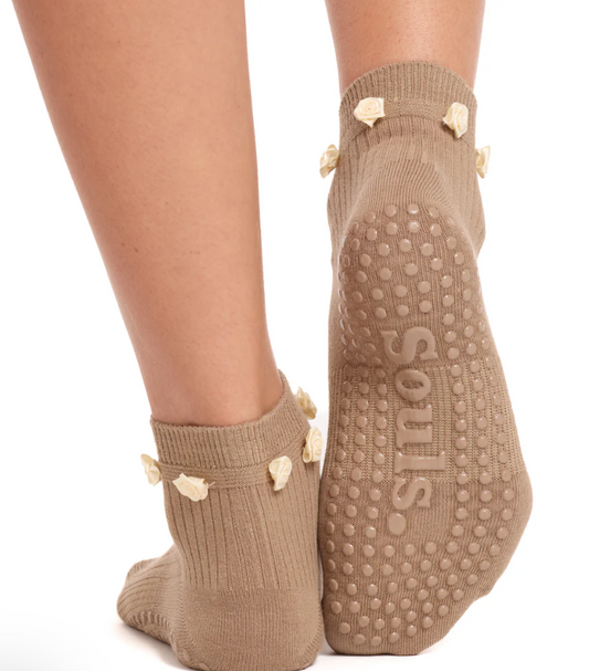 Beige Flower Grip Sock