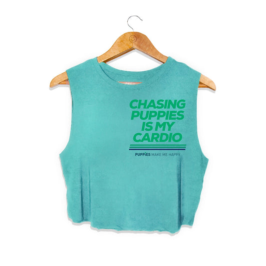 Chasing Puppies is My Cardio | Crop Tank | Green Font | Fitness & Dog Lovers