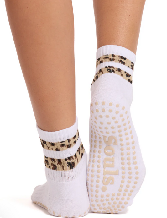 White Cheetah Grip Socks