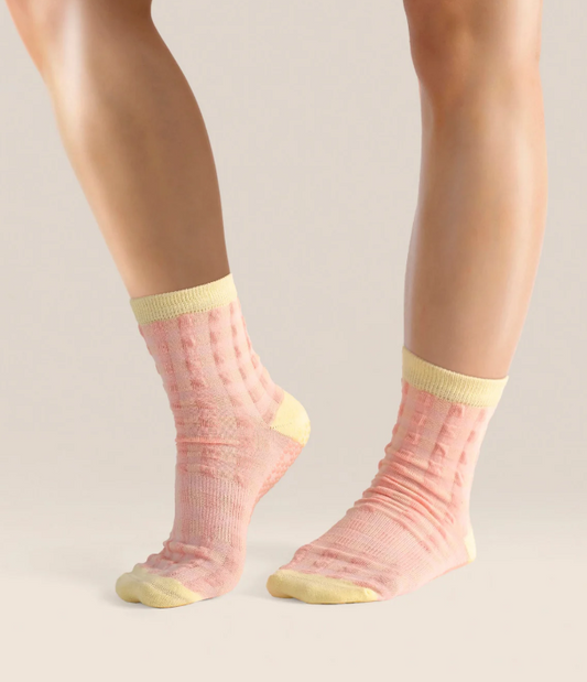 Crew Non Slip Grip Socks - Sugar Pink Gingham