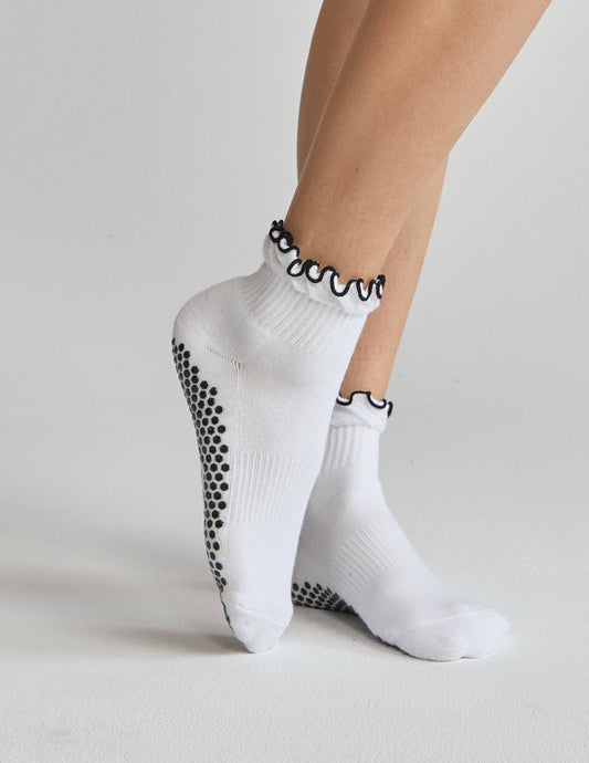 Lucky Honey Tipped Ruffle Grip Sock - Black