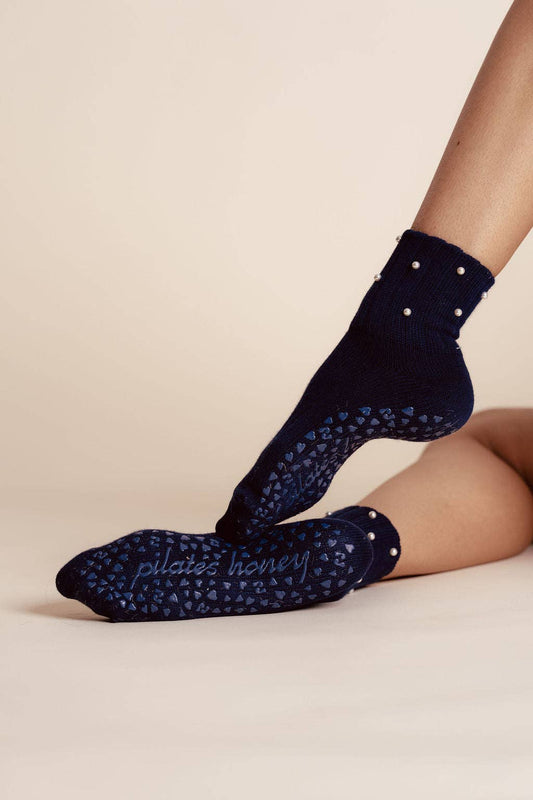 Heiress Pearl Short Scrunch Luxe Grip Sock — Pilates Honey grip socks product view