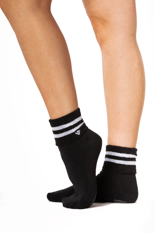 Terry Foldover Grip Sock - Black