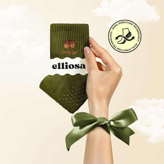Elliosa Little Joys olive green grip socks with acorn embroidery