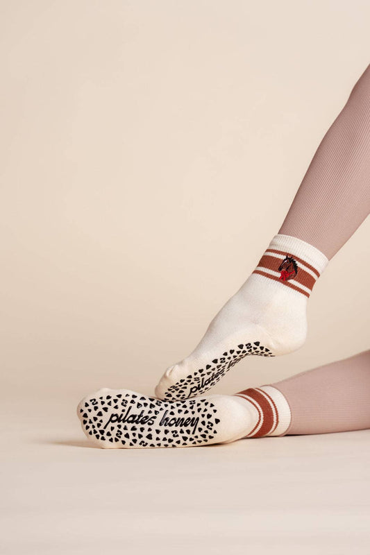 Oakmont Shorty Crew Luxe Grip Sock — Pilates Honey grip socks product view