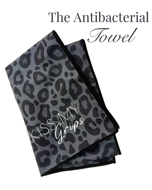 Kiss My Grips reversible Black and Night Leopard workout towel