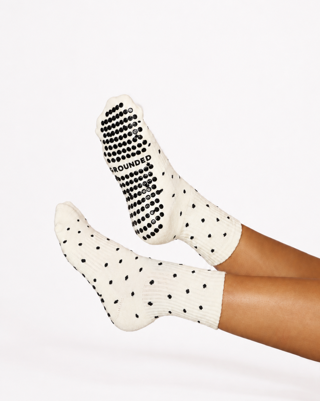 Cream Polka Dot Grip Socks