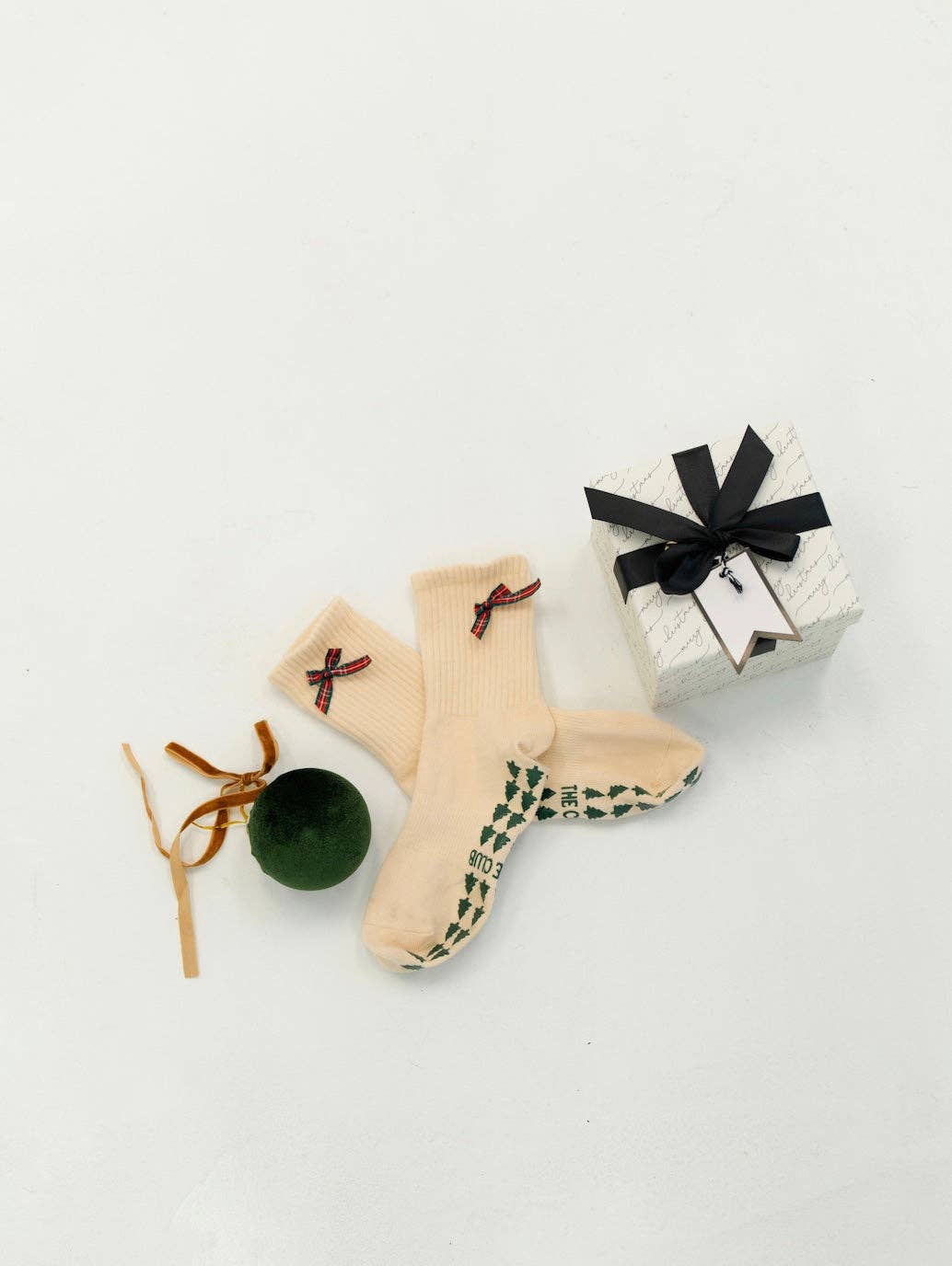 TCC Gingham Christmas Bow Sock  | Pilates & Barre Grippy Socks