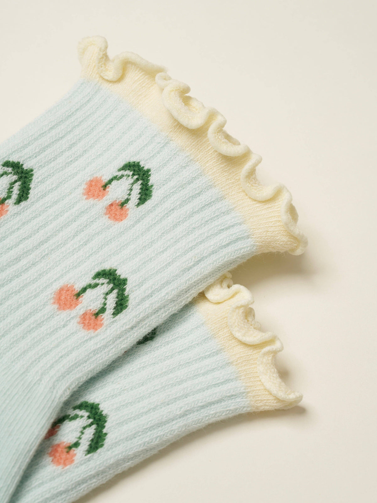 🍒 Cherry Ruffle Grip Sock – Baby Blue