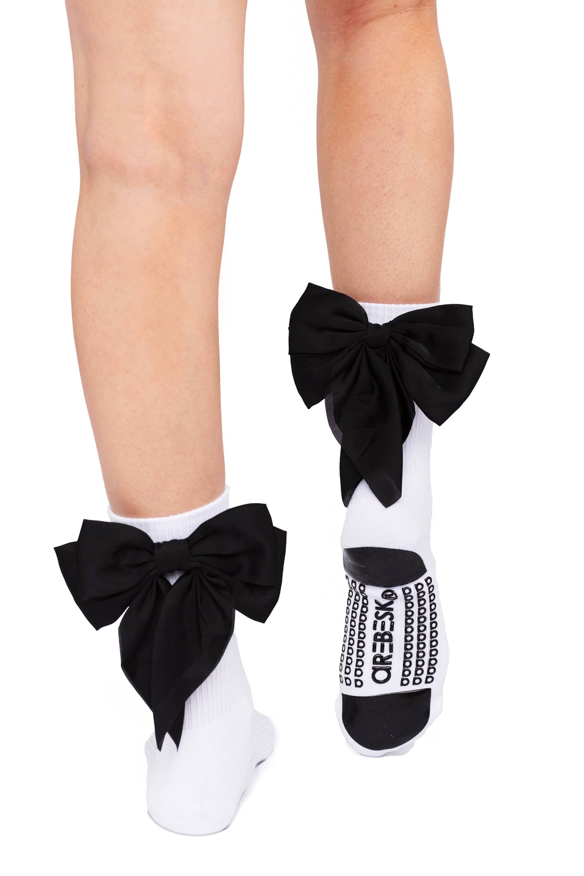 Arebesk Anna Grip Sock - White with Black Bow
