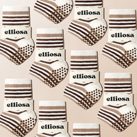 Elliosa Autumn Stripe Grip Socks in Coffee Run - stripe pattern detail