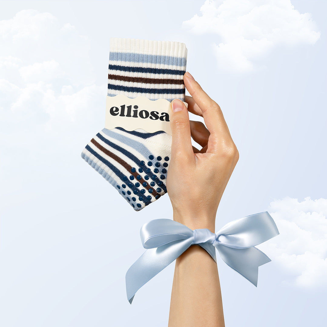 Elliosa Autumn Stripe Grip Socks in Slow Morning - striped sock and matching grip