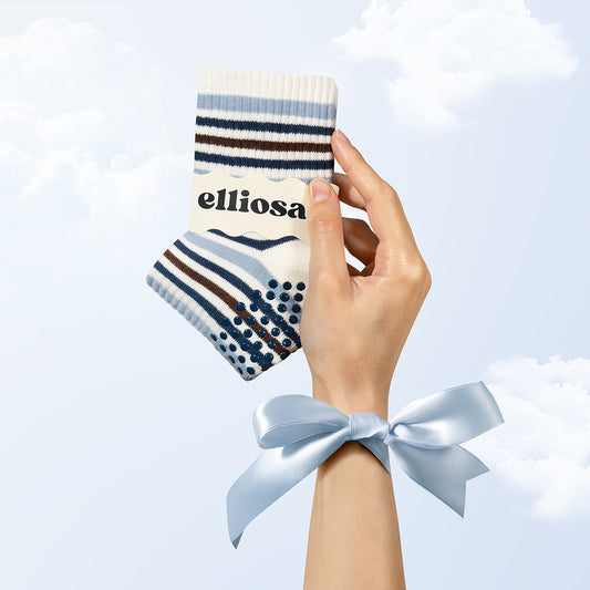 Elliosa Autumn Stripe Grip Socks in Slow Morning - striped sock and matching grip