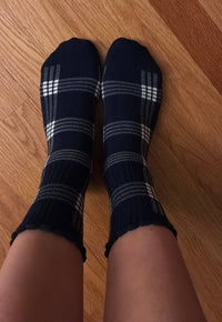 BROOKLYN PLAID NAVY grip socks by Pilates University 1883 — product image 4