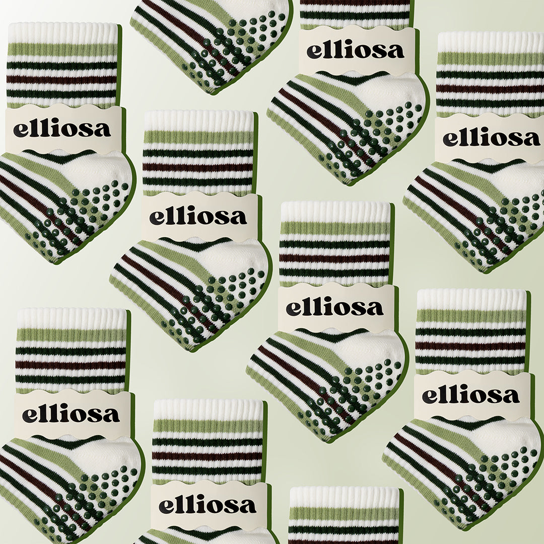Elliosa Autumn Stripe Grip Socks in Forest Walk - stripe pattern detail