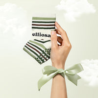 Elliosa Autumn Stripe Grip Socks in Forest Walk - striped sock and matching grip