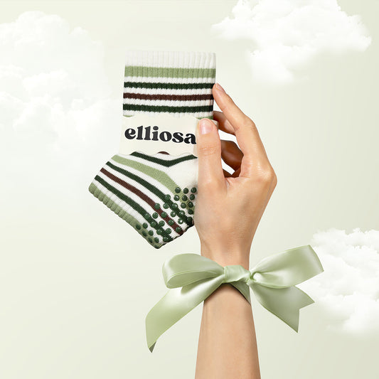 Elliosa Autumn Stripe Grip Socks in Forest Walk - striped sock and matching grip