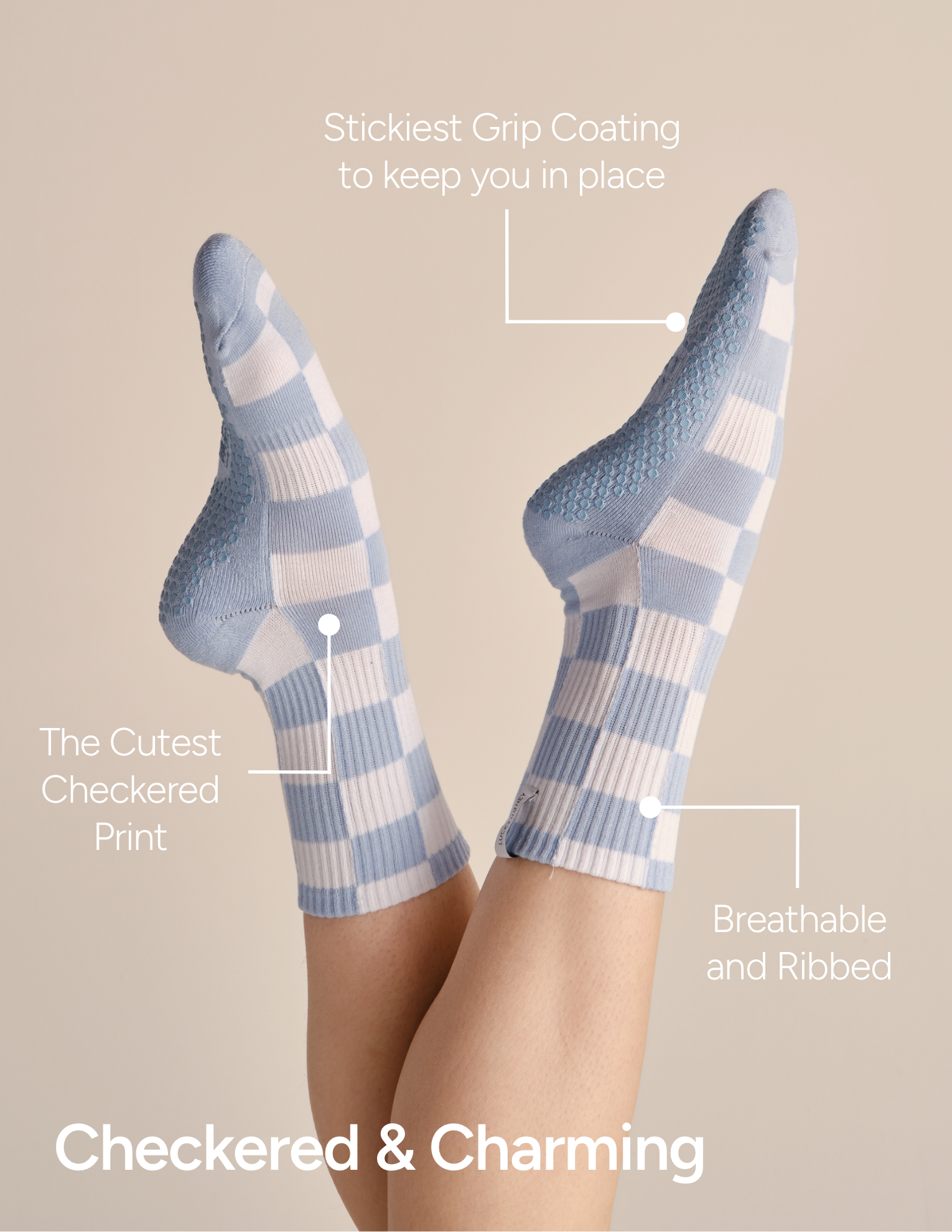 🏁 The Checkered Crew Grip Sock - Blue and White