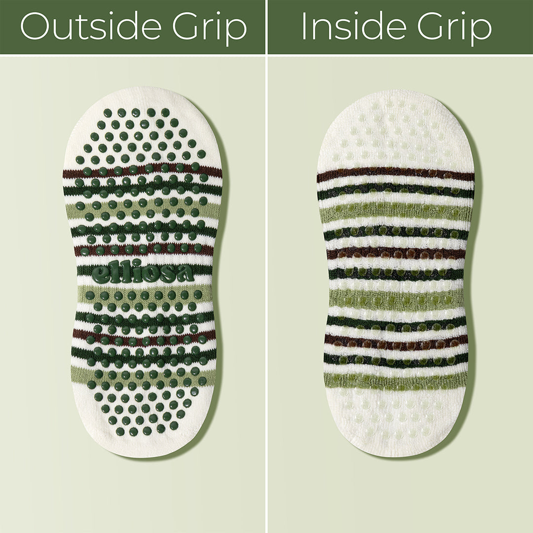 Elliosa Autumn Stripe Grip Socks in Forest Walk - grip sole detail