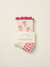 Effortless Club Bow Ruffle Grip Sock - Hot Pink