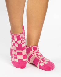 Pointe Studio Retro Geo Full Foot Grip Sock in hot pink — official product image 1