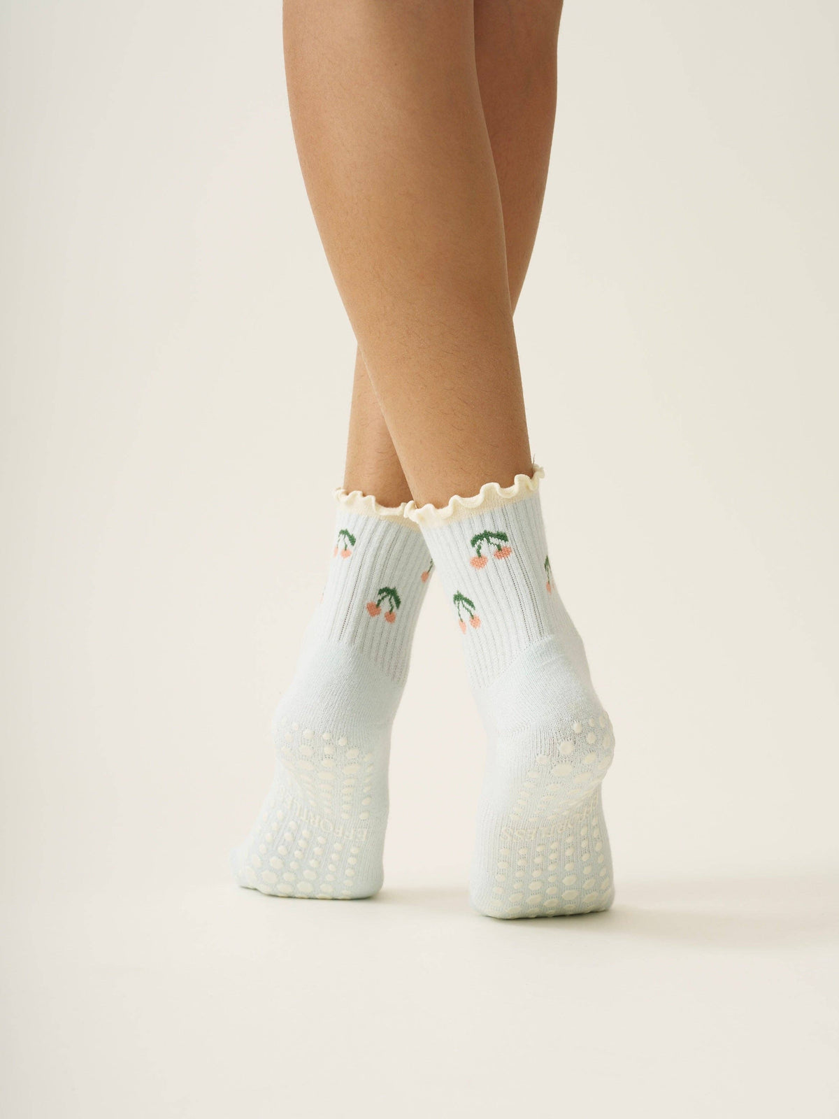 🍒 Cherry Ruffle Grip Sock – Baby Blue