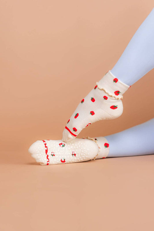 Sweet Vine Foldover Ruffle Crew Grip Socks