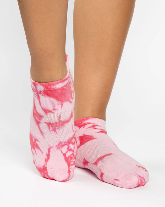 Pointe Studio Washout Full Foot Grip Sock in hot pink tie-dye — official product image 1