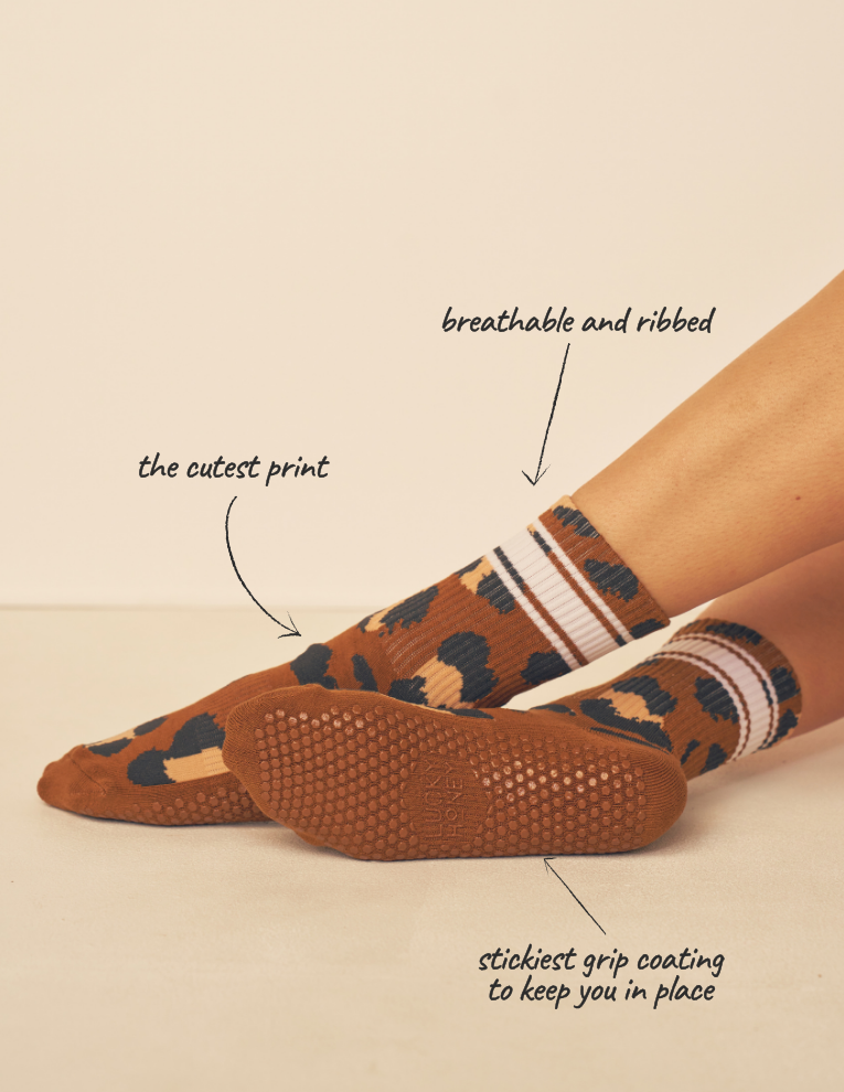 Lucky Honey Wild Side Crew grip socks — animal-print product photo 10