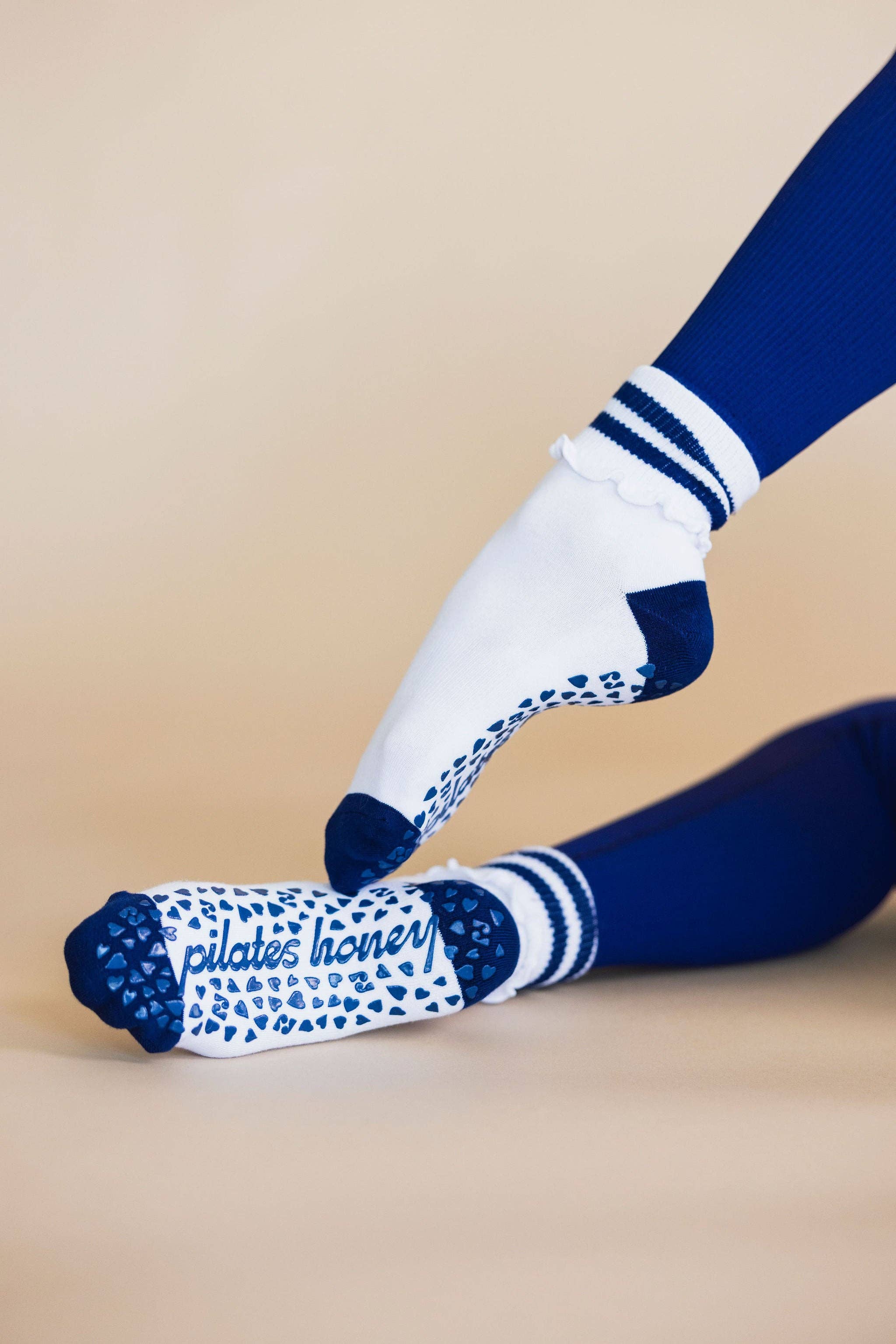 Porto Navy Foldover Ruffle Grip Sock
