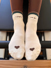 Healing Heels I Gripping Love You ivory crew socks with green and brown stripes