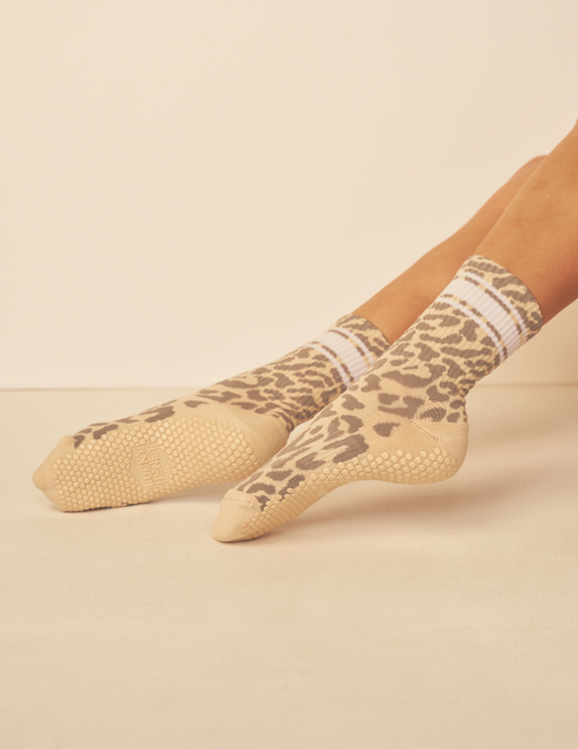 Lucky Honey Wild Side Crew grip socks — animal-print product photo 2