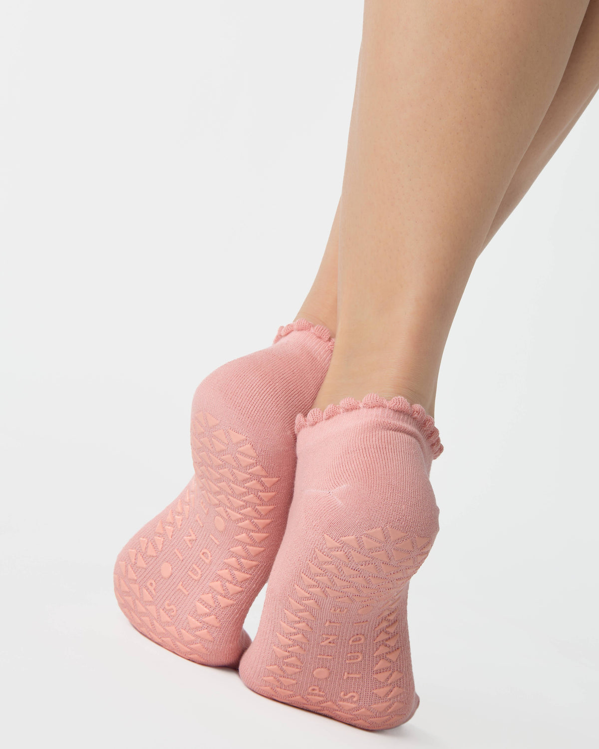 Pointe Studio Love Full Foot Grip Sock in coral pink — official product image 4