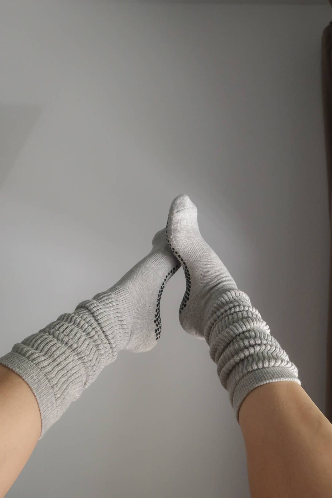 Gray Scrunch Grip Socks
