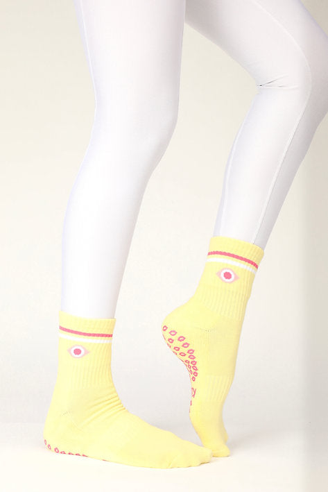Yellow & Pink Evil Eye Grip Socks