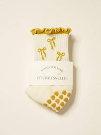 Effortless Club Bow Ruffle Grip Sock - Gold