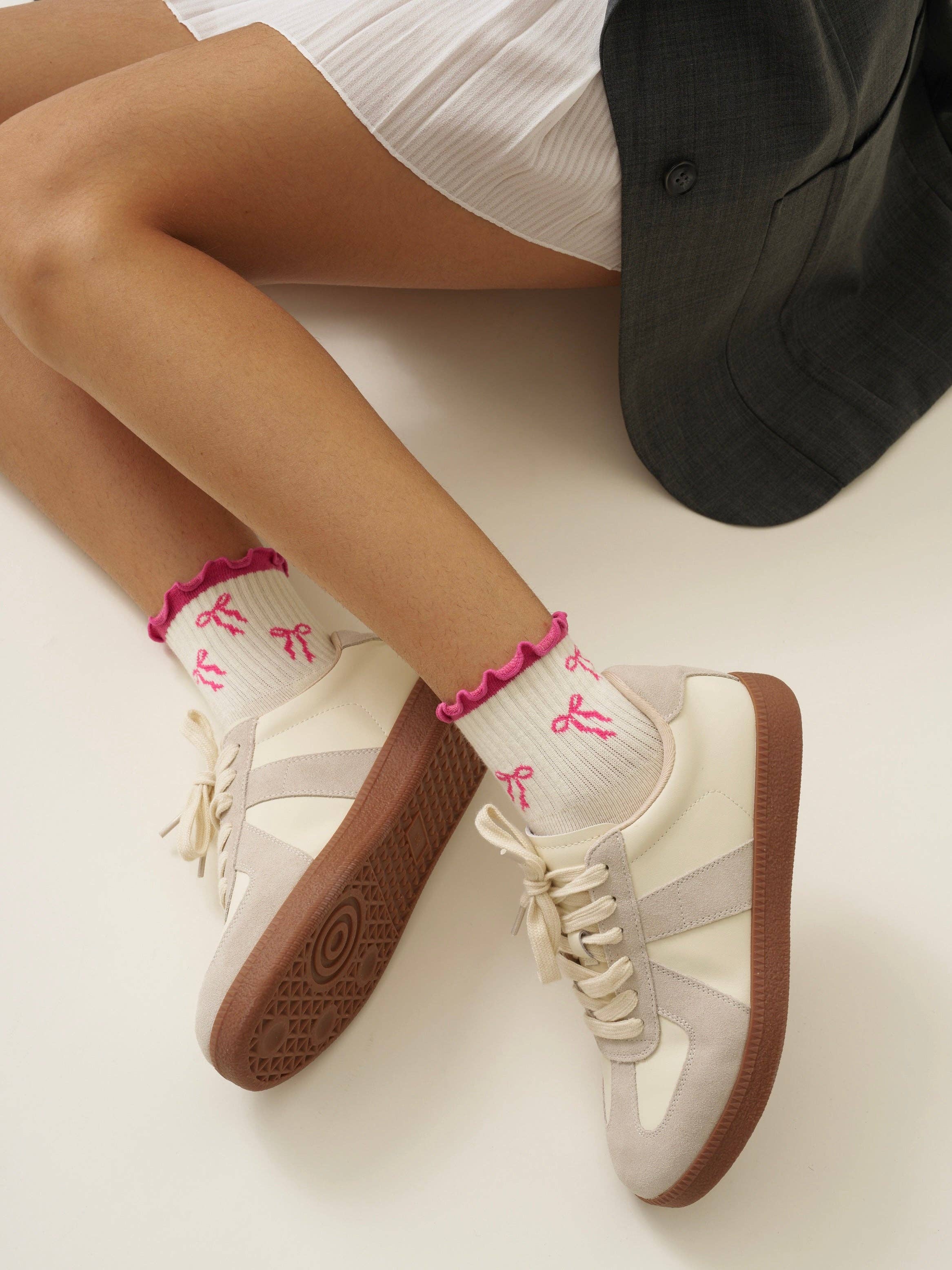 🎀 Bow Ruffle Grip Sock – Hot Pink