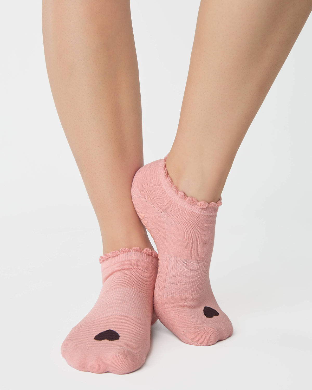 Pointe Studio Love Full Foot Grip Sock in coral pink — official product image 3