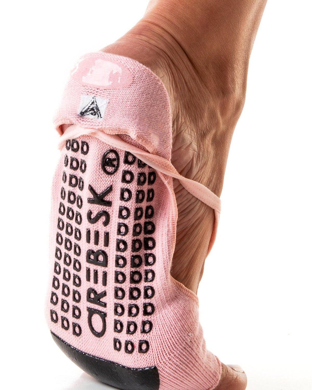 Pink Arebesk Muse Open Toe Grip Sock showing non-slip sole grips