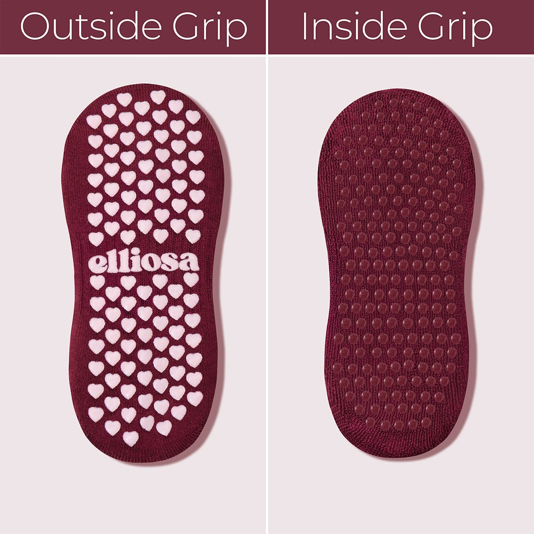 Sole grip detail on Elliosa Bordeaux Bow grip socks