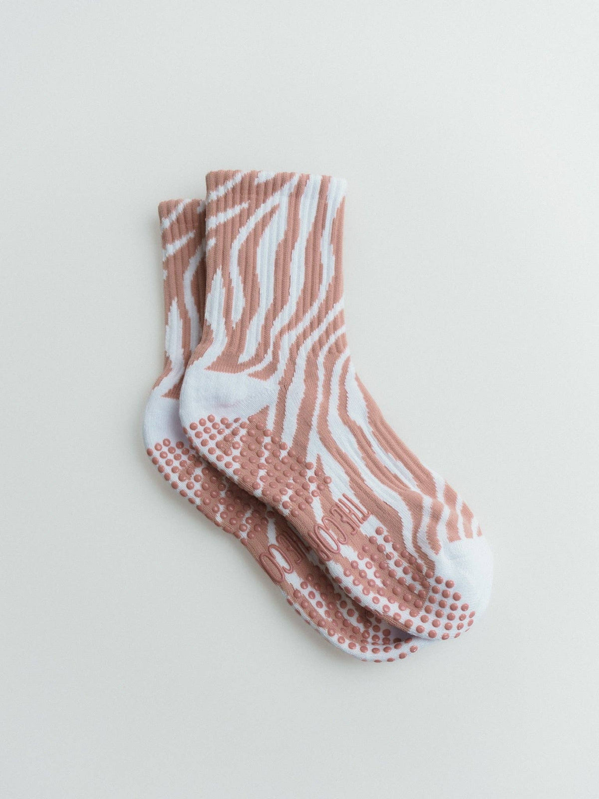 TCC Zebra Pilates grip sock in Blush Pink Zebra